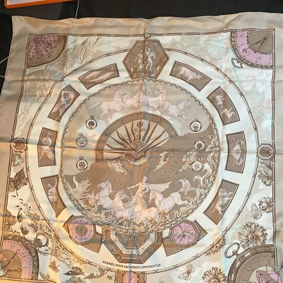NIB RARE Hermès Pour Vacheron Constantin Astrologie Time Brown Pink Silk Scarf - Picture 9 of 17